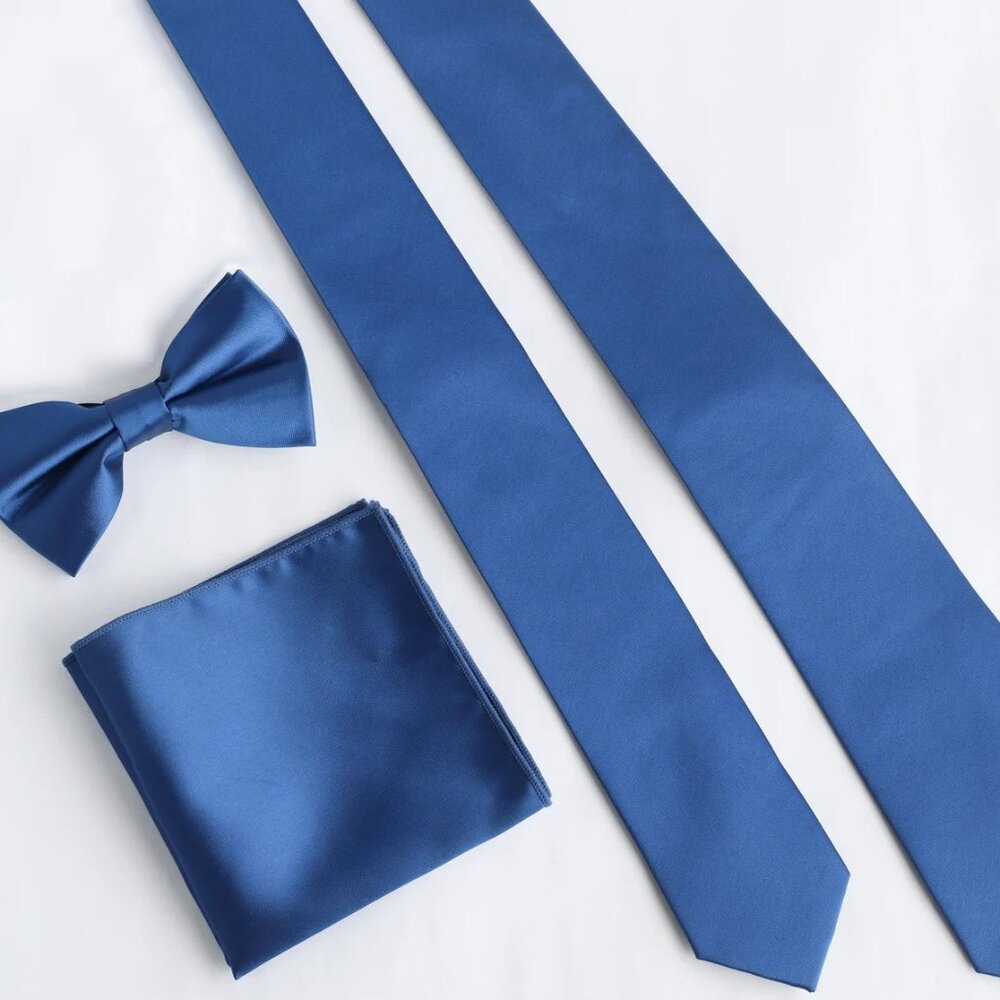 4 IN 1 BLUE Skinny Men's Wedding Tie, Groomsmen Tie, Groom Tie, Wedding Gift